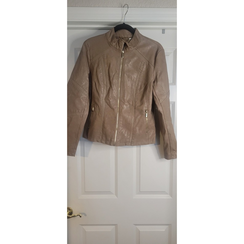 LA Coalition Vegan Faux Leather Light Beige Moto Jacket Women's Size Med
